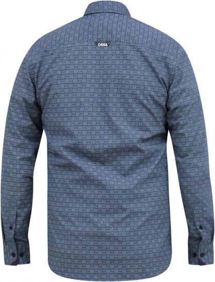 D555 MANGALA Geometric AOP Long Sleeve Shirt With Concealed Button Down Collar Navy - Camicie - Camicie Taglie Forti Uomo