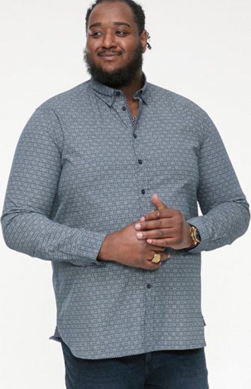 D555 MANGALA Geometric AOP Long Sleeve Shirt With Concealed Button Down Collar Navy - Camicie - Camicie Taglie Forti Uomo