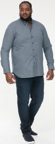 D555 MANGALA Geometric AOP Long Sleeve Shirt With Concealed Button Down Collar Navy - Camicie - Camicie Taglie Forti Uomo
