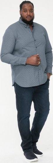 D555 MANGALA Geometric AOP Long Sleeve Shirt With Concealed Button Down Collar Navy - Camicie - Camicie Taglie Forti Uomo