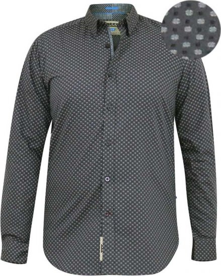 D555 KEATON Micro AOP Long Sleeve Shirt With Concealed Button Down Collar Grey - Camicie - Camicie Taglie Forti Uomo