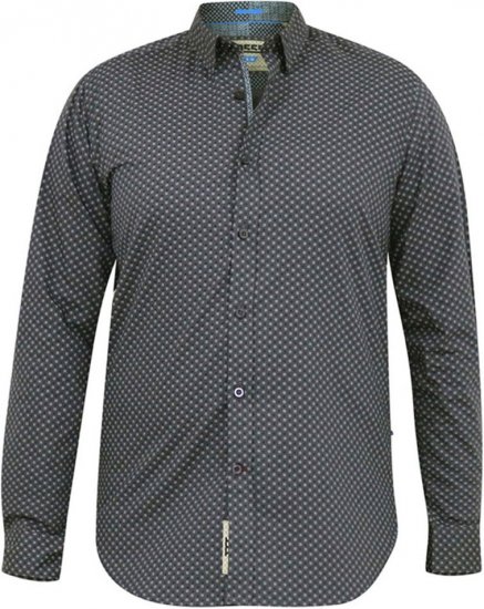 D555 KEATON Micro AOP Long Sleeve Shirt With Concealed Button Down Collar Grey - Camicie - Camicie Taglie Forti Uomo