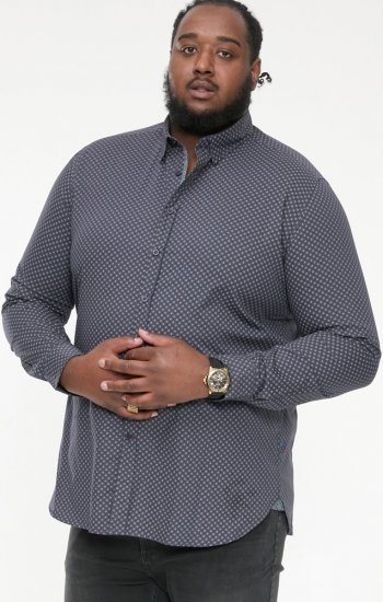 D555 KEATON Micro AOP Long Sleeve Shirt With Concealed Button Down Collar Grey - Camicie - Camicie Taglie Forti Uomo