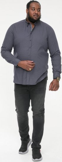 D555 KEATON Micro AOP Long Sleeve Shirt With Concealed Button Down Collar Grey - Camicie - Camicie Taglie Forti Uomo