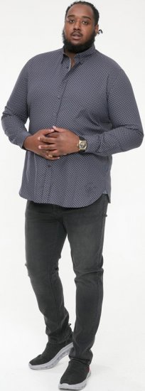 D555 KEATON Micro AOP Long Sleeve Shirt With Concealed Button Down Collar Grey - Camicie - Camicie Taglie Forti Uomo
