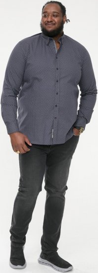 D555 KEATON Micro AOP Long Sleeve Shirt With Concealed Button Down Collar Grey - Camicie - Camicie Taglie Forti Uomo