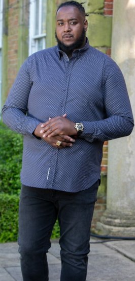 D555 KEATON Micro AOP Long Sleeve Shirt With Concealed Button Down Collar Grey - Camicie - Camicie Taglie Forti Uomo