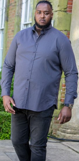D555 KEATON Micro AOP Long Sleeve Shirt With Concealed Button Down Collar Grey - Camicie - Camicie Taglie Forti Uomo