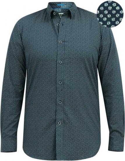 D555 MORGAN Micro AOP Long Sleeve Shirt With Concealed Button Down Collar Navy - Camicie - Camicie Taglie Forti Uomo