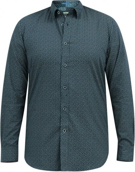 D555 MORGAN Micro AOP Long Sleeve Shirt With Concealed Button Down Collar Navy - Camicie - Camicie Taglie Forti Uomo