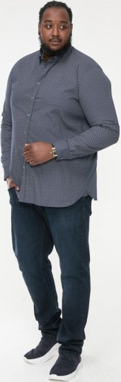 D555 MORGAN Micro AOP Long Sleeve Shirt With Concealed Button Down Collar Navy - Camicie - Camicie Taglie Forti Uomo