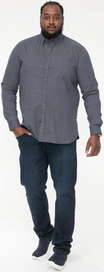 D555 MORGAN Micro AOP Long Sleeve Shirt With Concealed Button Down Collar Navy - Camicie - Camicie Taglie Forti Uomo