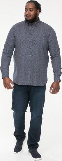 D555 MORGAN Micro AOP Long Sleeve Shirt With Concealed Button Down Collar Navy - Camicie - Camicie Taglie Forti Uomo
