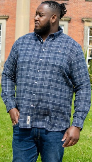 D555 SONNY Navy Check Long Sleeve Shirt With Chest Patch Pocket & Button Down Collar Navy Check - Camicie - Camicie Taglie Forti Uomo