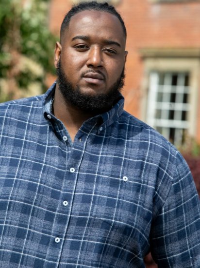 D555 SONNY Navy Check Long Sleeve Shirt With Chest Patch Pocket & Button Down Collar Navy Check - Camicie - Camicie Taglie Forti Uomo