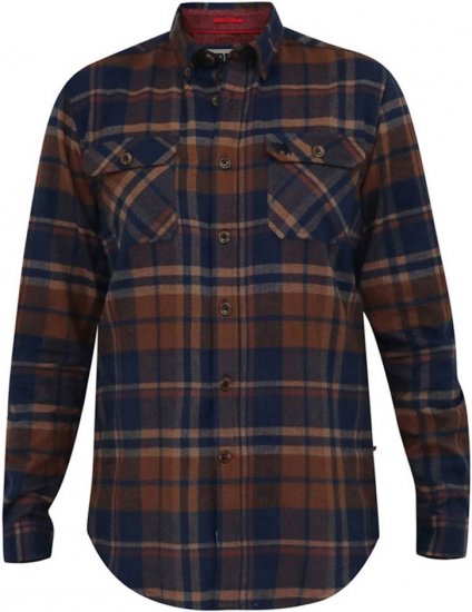 D555 SHERLOCK Check Overshirt With Two Patch Pockets & Button Down Collar Navy - Camicie - Camicie Taglie Forti Uomo