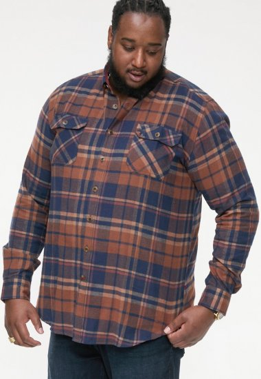 D555 SHERLOCK Check Overshirt With Two Patch Pockets & Button Down Collar Navy - Camicie - Camicie Taglie Forti Uomo