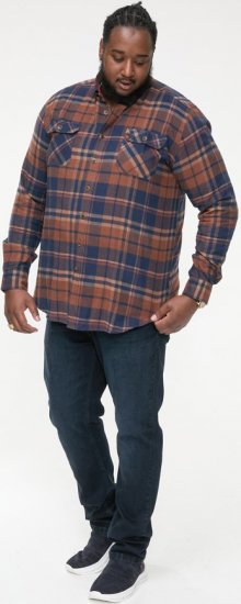 D555 SHERLOCK Check Overshirt With Two Patch Pockets & Button Down Collar Navy - Camicie - Camicie Taglie Forti Uomo