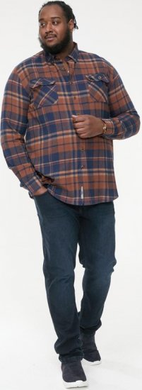D555 SHERLOCK Check Overshirt With Two Patch Pockets & Button Down Collar Navy - Camicie - Camicie Taglie Forti Uomo