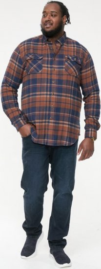D555 SHERLOCK Check Overshirt With Two Patch Pockets & Button Down Collar Navy - Camicie - Camicie Taglie Forti Uomo