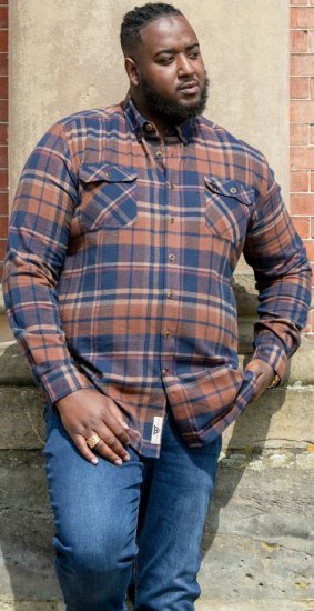 D555 SHERLOCK Check Overshirt With Two Patch Pockets & Button Down Collar Navy - Camicie - Camicie Taglie Forti Uomo
