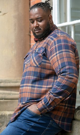 D555 SHERLOCK Check Overshirt With Two Patch Pockets & Button Down Collar Navy - Camicie - Camicie Taglie Forti Uomo