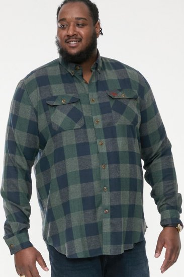 D555 GARFIELD Check Overshirt With Two Patch Pockets & Button Down Collar Navy - Camicie - Camicie Taglie Forti Uomo