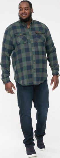 D555 GARFIELD Check Overshirt With Two Patch Pockets & Button Down Collar Navy - Camicie - Camicie Taglie Forti Uomo
