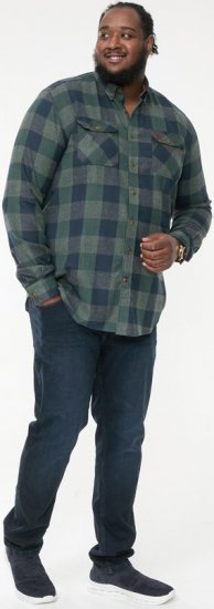 D555 GARFIELD Check Overshirt With Two Patch Pockets & Button Down Collar Navy - Camicie - Camicie Taglie Forti Uomo