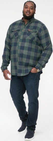 D555 GARFIELD Check Overshirt With Two Patch Pockets & Button Down Collar Navy - Camicie - Camicie Taglie Forti Uomo