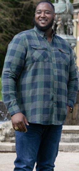 D555 GARFIELD Check Overshirt With Two Patch Pockets & Button Down Collar Navy - Camicie - Camicie Taglie Forti Uomo