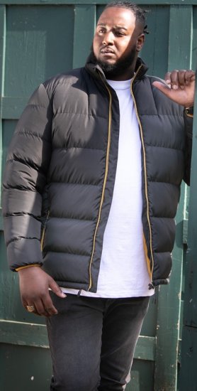 D555 CRISTIANO Puffer Jacket With Binding On Cuffs And Embroidery Badge On Sleeve Black - Giubbotti - Giubbotti Uomo Taglie Forti