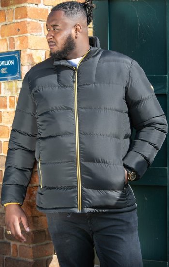 D555 CRISTIANO Puffer Jacket With Binding On Cuffs And Embroidery Badge On Sleeve Black - Giubbotti - Giubbotti Uomo Taglie Forti