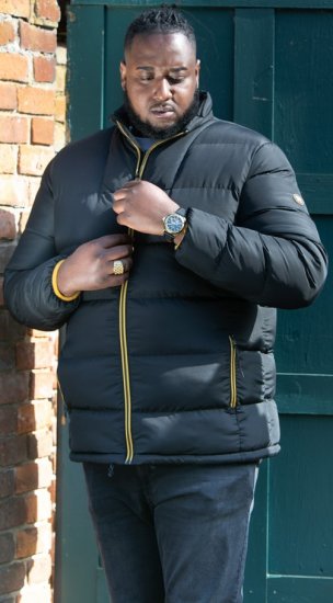 D555 CRISTIANO Puffer Jacket With Binding On Cuffs And Embroidery Badge On Sleeve Black - Giubbotti - Giubbotti Uomo Taglie Forti