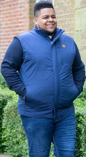 D555 FELIPE Zip Through Padded Gilet With Contrast Colour Lining And Rubber Badge Navy - Giubbotti - Giubbotti Uomo Taglie Forti