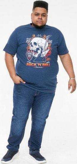 D555 NEAL Skull With Flames Printed Crew Neck T-Shirt Navy/Blue Twist - Magliette - Magliette Uomo Taglie Forti