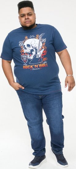 D555 NEAL Skull With Flames Printed Crew Neck T-Shirt Navy/Blue Twist - Magliette - Magliette Uomo Taglie Forti