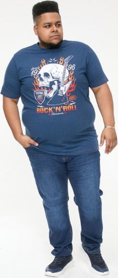 D555 NEAL Skull With Flames Printed Crew Neck T-Shirt Navy/Blue Twist - Magliette - Magliette Uomo Taglie Forti