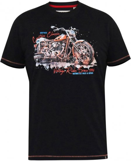 D555 LORNE Motor Bike Splatter Printed Crew Neck T-Shirt Washed Black - Magliette - Magliette Uomo Taglie Forti