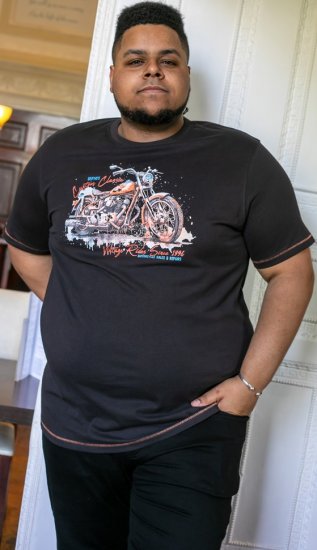 D555 LORNE Motor Bike Splatter Printed Crew Neck T-Shirt Washed Black - Magliette - Magliette Uomo Taglie Forti