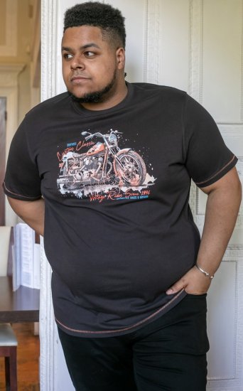 D555 LORNE Motor Bike Splatter Printed Crew Neck T-Shirt Washed Black - Magliette - Magliette Uomo Taglie Forti