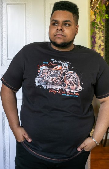 D555 LORNE Motor Bike Splatter Printed Crew Neck T-Shirt Washed Black - Magliette - Magliette Uomo Taglie Forti