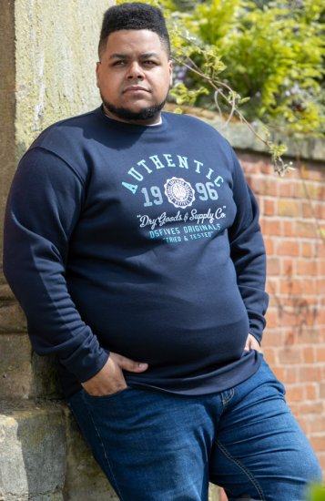 D555 KEYWORTH Authentic Printed Crew Neck Sweatshirt Navy - Felpe & felpe con cappuccio - Felpe & Felpe con Cappuccio Uomo Taglie Forti