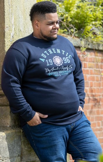 D555 KEYWORTH Authentic Printed Crew Neck Sweatshirt Navy - Felpe & felpe con cappuccio - Felpe & Felpe con Cappuccio Uomo Taglie Forti
