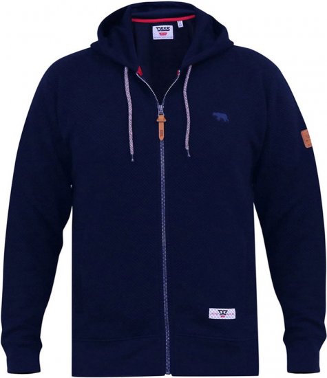D555 IRVIN Full Zip Jacquard Hoody With Chest Embroidery Navy - Felpe & felpe con cappuccio - Felpe & Felpe con Cappuccio Uomo Taglie Forti