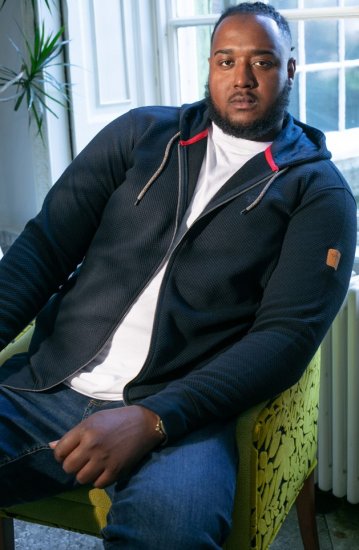 D555 IRVIN Full Zip Jacquard Hoody With Chest Embroidery Navy - Felpe & felpe con cappuccio - Felpe & Felpe con Cappuccio Uomo Taglie Forti