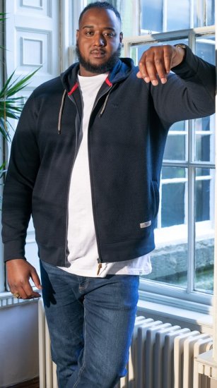 D555 IRVIN Full Zip Jacquard Hoody With Chest Embroidery Navy - Felpe & felpe con cappuccio - Felpe & Felpe con Cappuccio Uomo Taglie Forti