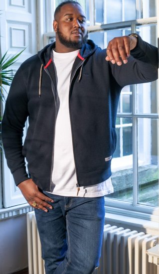 D555 IRVIN Full Zip Jacquard Hoody With Chest Embroidery Navy - Felpe & felpe con cappuccio - Felpe & Felpe con Cappuccio Uomo Taglie Forti