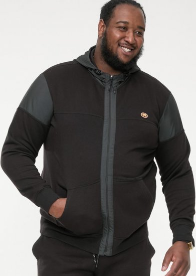 D555 DEAN Couture Zip Through Hoody With Woven Contrast Fabric Trim Black - Felpe & felpe con cappuccio - Felpe & Felpe con Cappuccio Uomo Taglie Forti