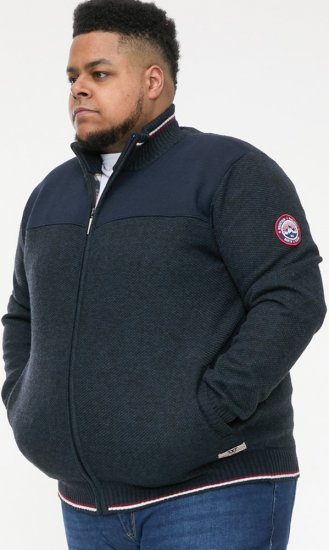 D555 ABERDARE Knitted Zip Through Sweater With Bonded Check Lining Navy Marl - Felpe & felpe con cappuccio - Felpe & Felpe con Cappuccio Uomo Taglie Forti